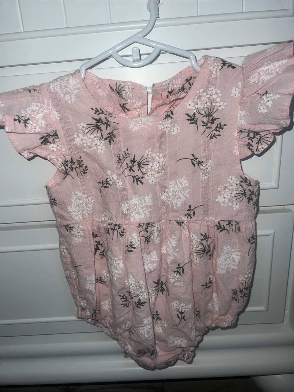 Baby Girl Pink Floral Cotton Muslin Ruffle Bubble Romper 6M formal